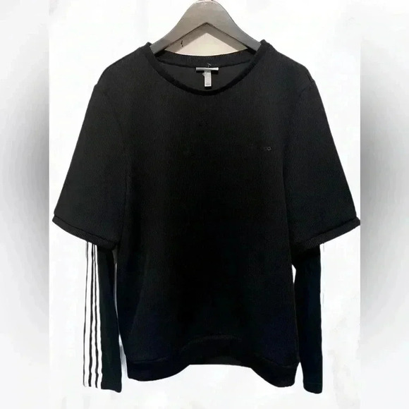 Adidas Neo black white stripes casual crewneck  Long sleeve top XL - Picture 1 of 4